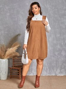 SHEIN Frenchy Vestido overol unicolor sisa con fruncido sin camiseta - Marrón - Ver 5