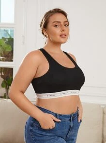 Sujetador panel con cinta con letra de espalda nadador - Negro - Ver 3