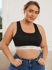 Sujetador panel con cinta con letra de espalda nadador - Negro - Ver 4