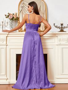 Missord Sequin Ruched Wrap Hem Cami Floor Dress - Violet Purple - View 2