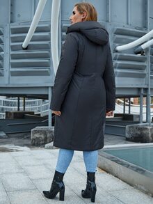 Astrid Plus Size Zip Up Pocket Side Hooded Padded Coat - Dark Grey - View 2