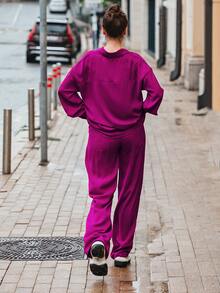 素色落肩袖1襯衫和1長褲 - 中紫紅色 - 查看 2