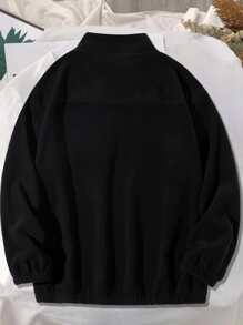 Aesthetic Post--Men Plus Letter Patched Detail Half Zip Fleece Thermal Sweatshirt - Black - View 2
