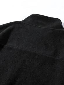 Aesthetic Post--Men Plus Letter Patched Detail Half Zip Fleece Thermal Sweatshirt - Black - View 5
