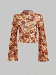 SHEIN MOD Áo nữ Xù nhỏ Hoa Tất cả trên in Boho - Nhiều màu - Xem 2