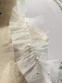 Velo nupcial con adorno de volantes y perlas falsas, ropa de otoño para mujeres - Blanco - Ver 4