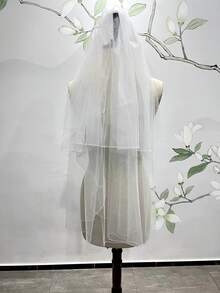 Solid Layered Bridal Veil - White - View 1