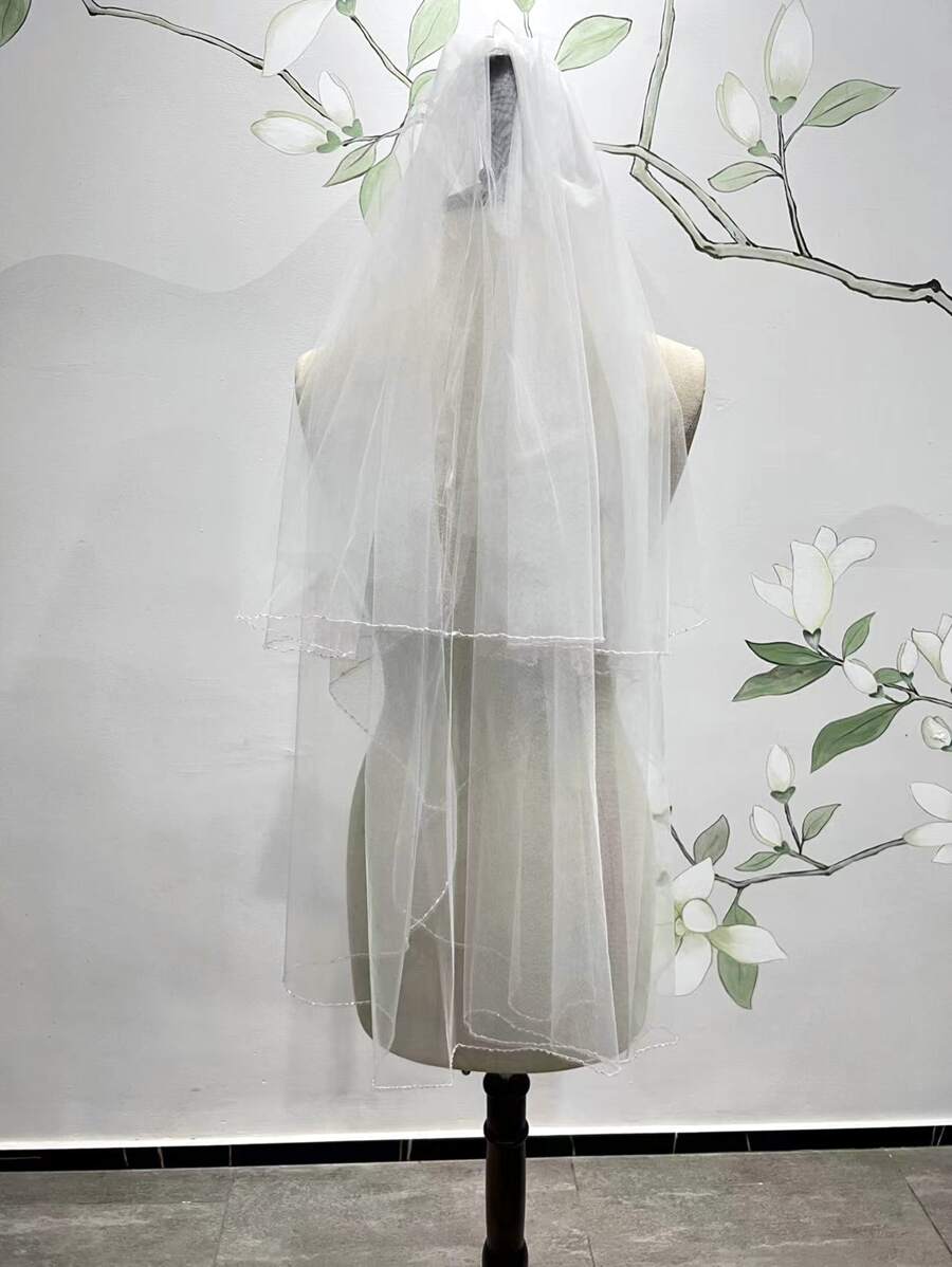 Solid Layered Bridal Veil - White - View 1