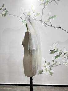 Solid Layered Bridal Veil - White - View 2