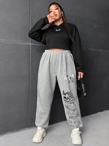 CovetEZ Plus Size Quần thể thao Đồ họa Loại bướm - Màu Xám nhạt - Xem 5