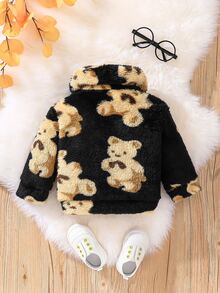 Baby Cartoon Pattern Flannel Jacket - Black - View 2