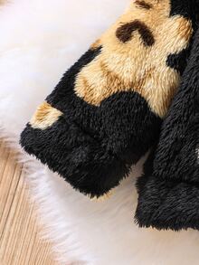 Baby Cartoon Pattern Flannel Jacket - Black - View 4