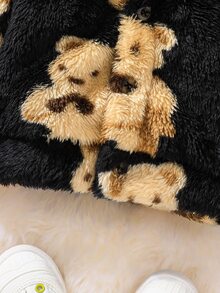 Baby Cartoon Pattern Flannel Jacket - Black - View 5