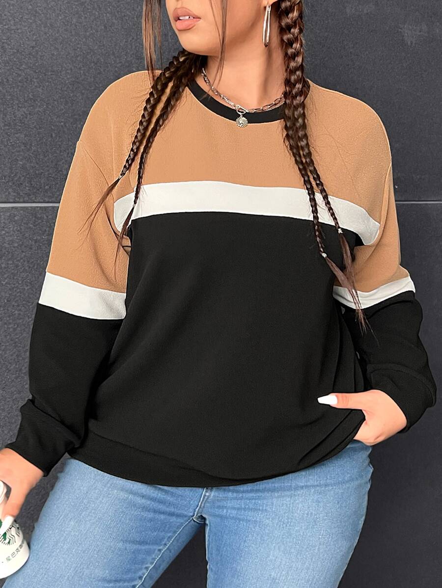 SHEIN EZwear Plus Colourblock Drop Shoulder Sweatshirt - Multicolor - View 1