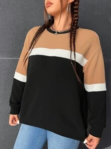 SHEIN EZwear Plus Colourblock Drop Shoulder Sweatshirt - Multicolor - View 3