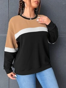 SHEIN EZwear Plus Colourblock Drop Shoulder Sweatshirt - Multicolor - View 4