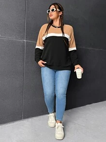 SHEIN EZwear Plus Colourblock Drop Shoulder Sweatshirt - Multicolor - View 5