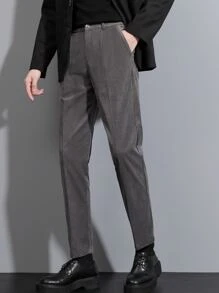 Men Slant Pocket Suit Trousers - Dark Grey - View 1