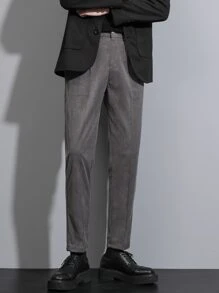 Men Slant Pocket Suit Trousers - Dark Grey - View 4