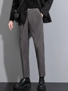 Men Slant Pocket Suit Trousers - Dark Grey - View 7