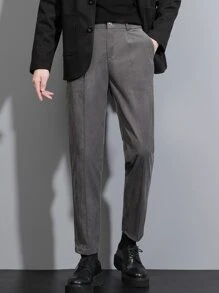 Men Slant Pocket Suit Trousers - Dark Grey - View 8