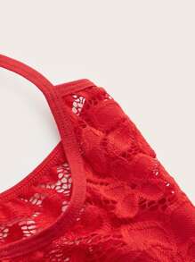 Classic Sexy Plus Bow Front Lace Teddy Bodysuit - Red - View 3