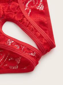 Classic Sexy Plus Bow Front Lace Teddy Bodysuit - Red - View 4