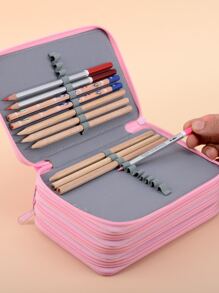 1 件闪亮色彩大容量铅笔盒，便携式四层方形纯色铅笔袋，可爱文具，学校办公配件，艺术画笔收纳盒，铅笔袋，书包 - 粉色 - 查看 4