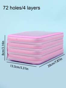 1 件闪亮色彩大容量铅笔盒，便携式四层方形纯色铅笔袋，可爱文具，学校办公配件，艺术画笔收纳盒，铅笔袋，书包 - 粉色 - 查看 5