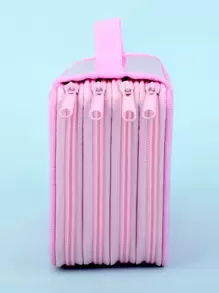 1 件闪亮色彩大容量铅笔盒，便携式四层方形纯色铅笔袋，可爱文具，学校办公配件，艺术画笔收纳盒，铅笔袋，书包 - 粉色 - 查看 7