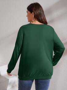 SHEIN LUNE 大碼蕾絲拼接運動衫 - 墨綠色 - 查看 2