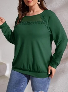 SHEIN LUNE 大碼蕾絲拼接運動衫 - 墨綠色 - 查看 3