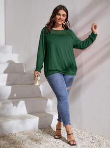 SHEIN LUNE 大碼蕾絲拼接運動衫 - 墨綠色 - 查看 4