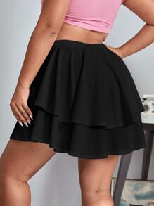 SHEIN EZwear Váy Plus Size phân lớp màu trơn Giải trí - màu đen - Xem 2