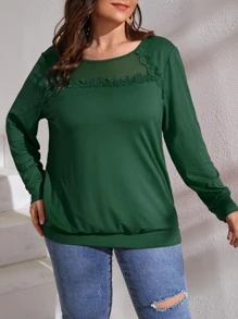 SHEIN LUNE 大碼蕾絲拼接運動衫 - 墨綠色 - 查看 5