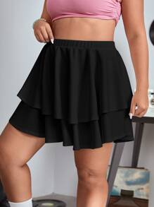 SHEIN EZwear Váy Plus Size phân lớp màu trơn Giải trí - màu đen - Xem 5