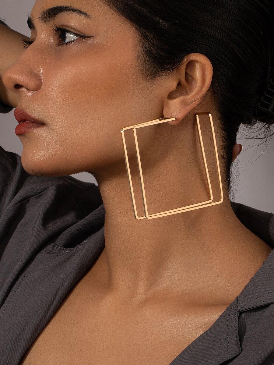 Square Design Cuff Hoop Earrings