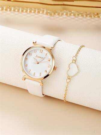 1 pieza Reloj cuarzo de puntero redondo & 1 pieza Pulsera