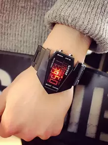 1pc Creative 7-Color LED Multifunctional Plane Display Watch - Black - View 1