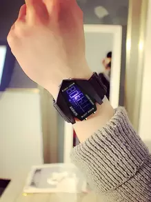 1pc Creative 7-Color LED Multifunctional Plane Display Watch - Black - View 2