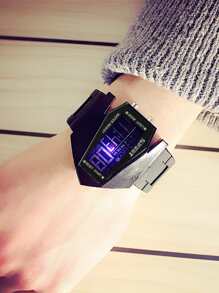 1pc Creative 7-Color LED Multifunctional Plane Display Watch - Black - View 3