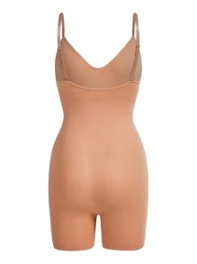 SHAPORA Solid Ribbed Knit Shapewear Bodysuit - Apricot - View 2