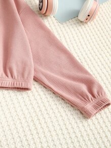 SHEIN 女孩落肩袖連帽衫和背心和喇叭下擺開叉長褲 - 粉色 - 查看 4