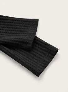 SHEIN EZwear Plus Waffle Knit Crop Tee - Black - View 3