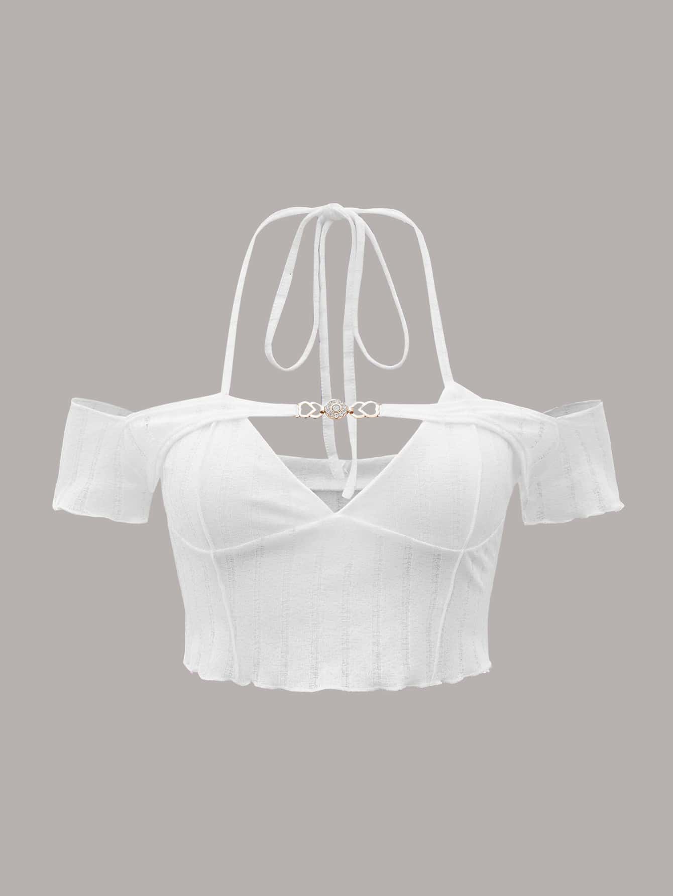 SHEIN ICON Rhinestone Detail Cold Shoulder Tie Back Crop Tee SHEIN USA