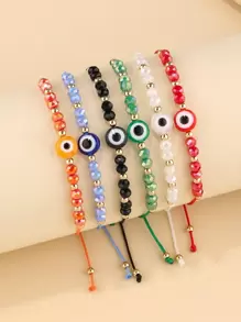 6pcs Evil Eye Decor Beaded Bracelet - Multicolor - View 1