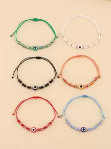 6pcs Evil Eye Decor Beaded Bracelet - Multicolor - View 2