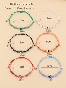 6pcs Evil Eye Decor Beaded Bracelet - Multicolor - View 4