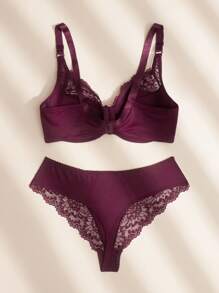 Set de lencería con encaje floral con aro - Burdeos - Ver 2