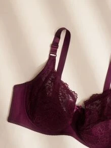 Set de lencería con encaje floral con aro - Burdeos - Ver 5